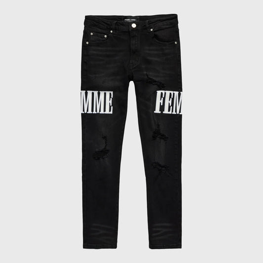 LETTERMAN DENIM BLACK WITH WHITE LETTERS