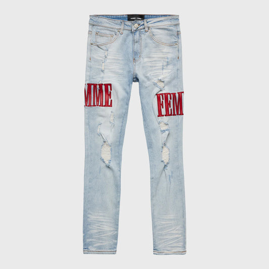 LETTERMAN DENIM BLUE WITH RED LETTERS